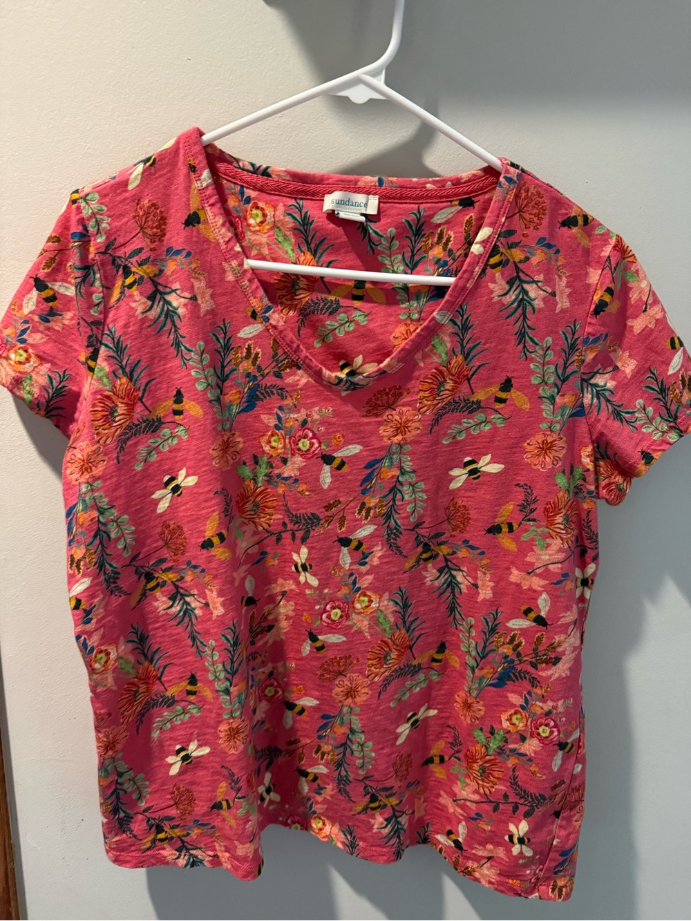 Sundance Pink Floral V-Neck Short Sleeve Tee